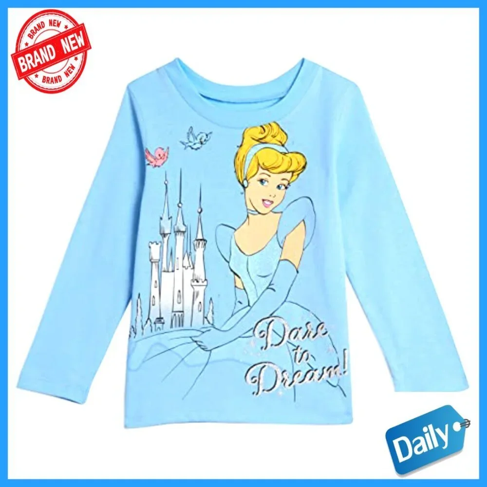 3 Pack Long Sleeve Graphic Tees Toddler Girls Cotton Regular Fit